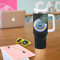 Federated States Of Micronesia Tumbler With Handle FSM Tropical Monstera Leaf Dark Tribal Pattern