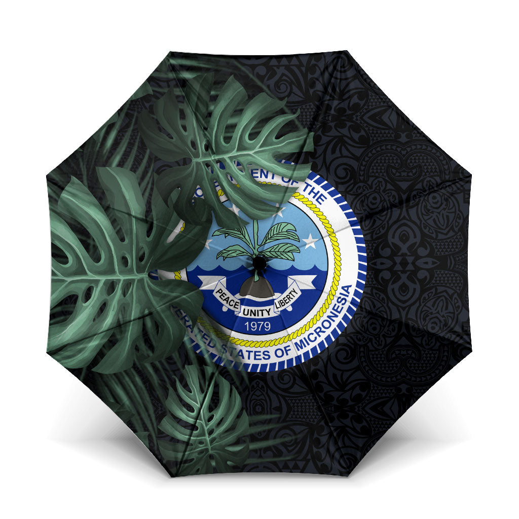 Federated States Of Micronesia Umbrella FSM Tropical Monstera Leaf Dark Tribal Pattern