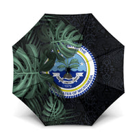 Federated States Of Micronesia Umbrella FSM Tropical Monstera Leaf Dark Tribal Pattern