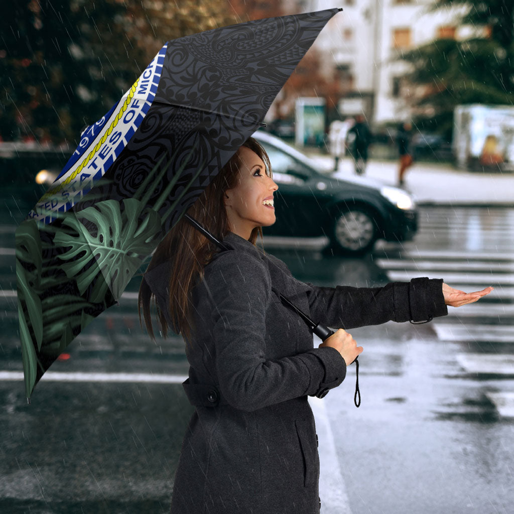 Federated States Of Micronesia Umbrella FSM Tropical Monstera Leaf Dark Tribal Pattern