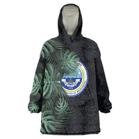 Federated States Of Micronesia Wearable Blanket Hoodie FSM Tropical Monstera Leaf Dark Tribal Pattern