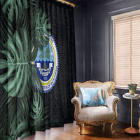 Federated States Of Micronesia Window Curtain FSM Tropical Monstera Leaf Dark Tribal Pattern