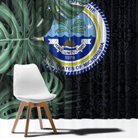 Federated States Of Micronesia Window Curtain FSM Tropical Monstera Leaf Dark Tribal Pattern