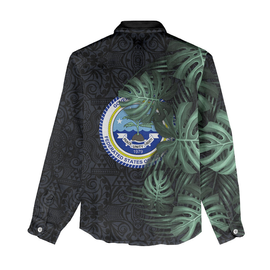 Federated States Of Micronesia Women Casual Shirt FSM Tropical Monstera Leaf Dark Tribal Pattern