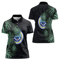 Federated States Of Micronesia Women Polo Shirt FSM Tropical Monstera Leaf Dark Tribal Pattern