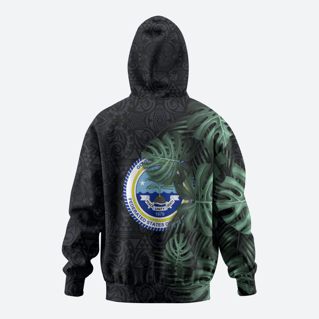 Federated States Of Micronesia Zip Hoodie FSM Tropical Monstera Leaf Dark Tribal Pattern