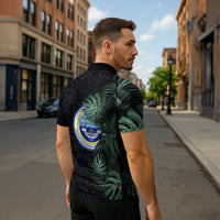 Federated States Of Micronesia Zipper Polo Shirt FSM Tropical Monstera Leaf Dark Tribal Pattern