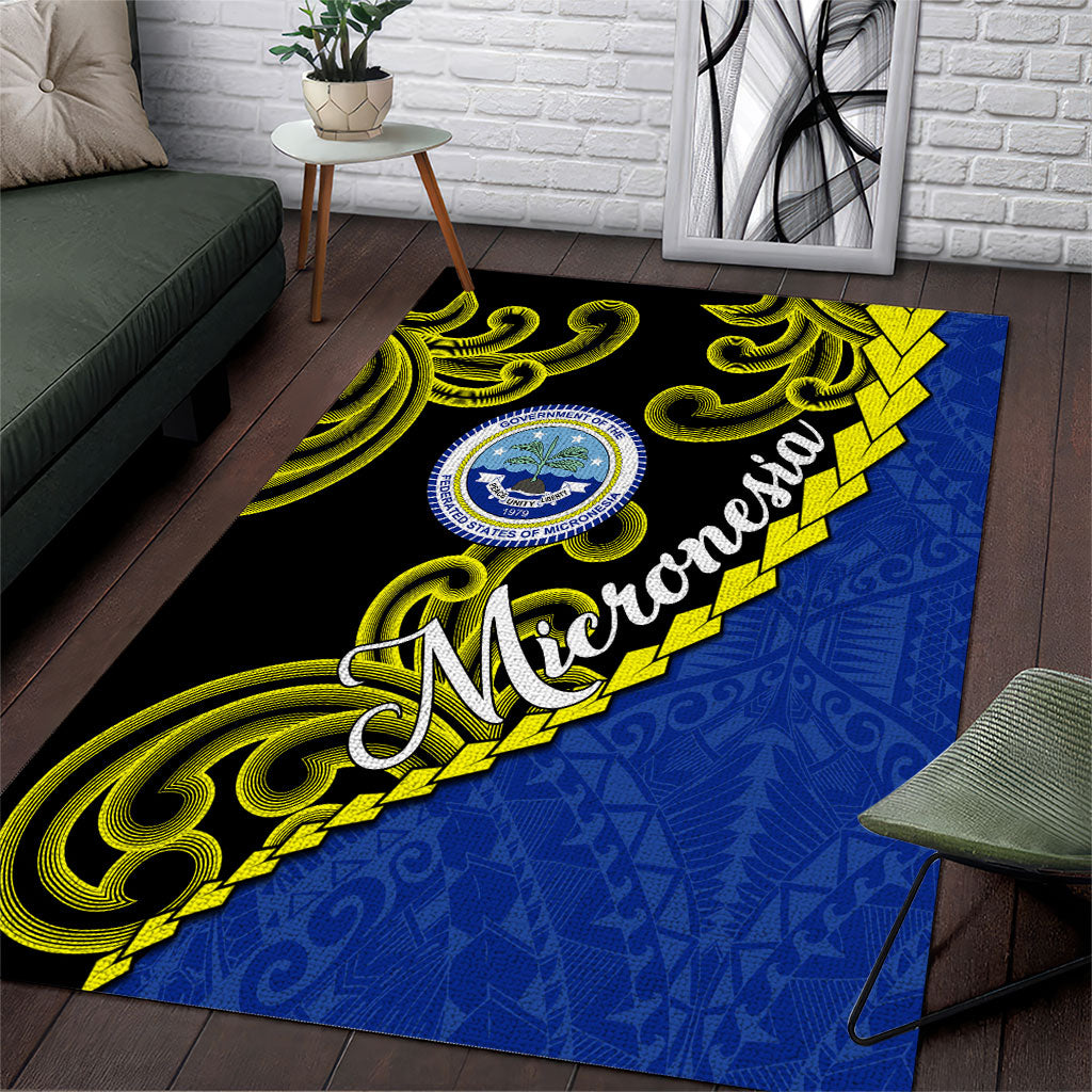 Federated States Of Micronesia FSM Area Rug Pacific Islander Tribal Swirl Geometric Pattern TS04 Black Blue - Polynesian Pride