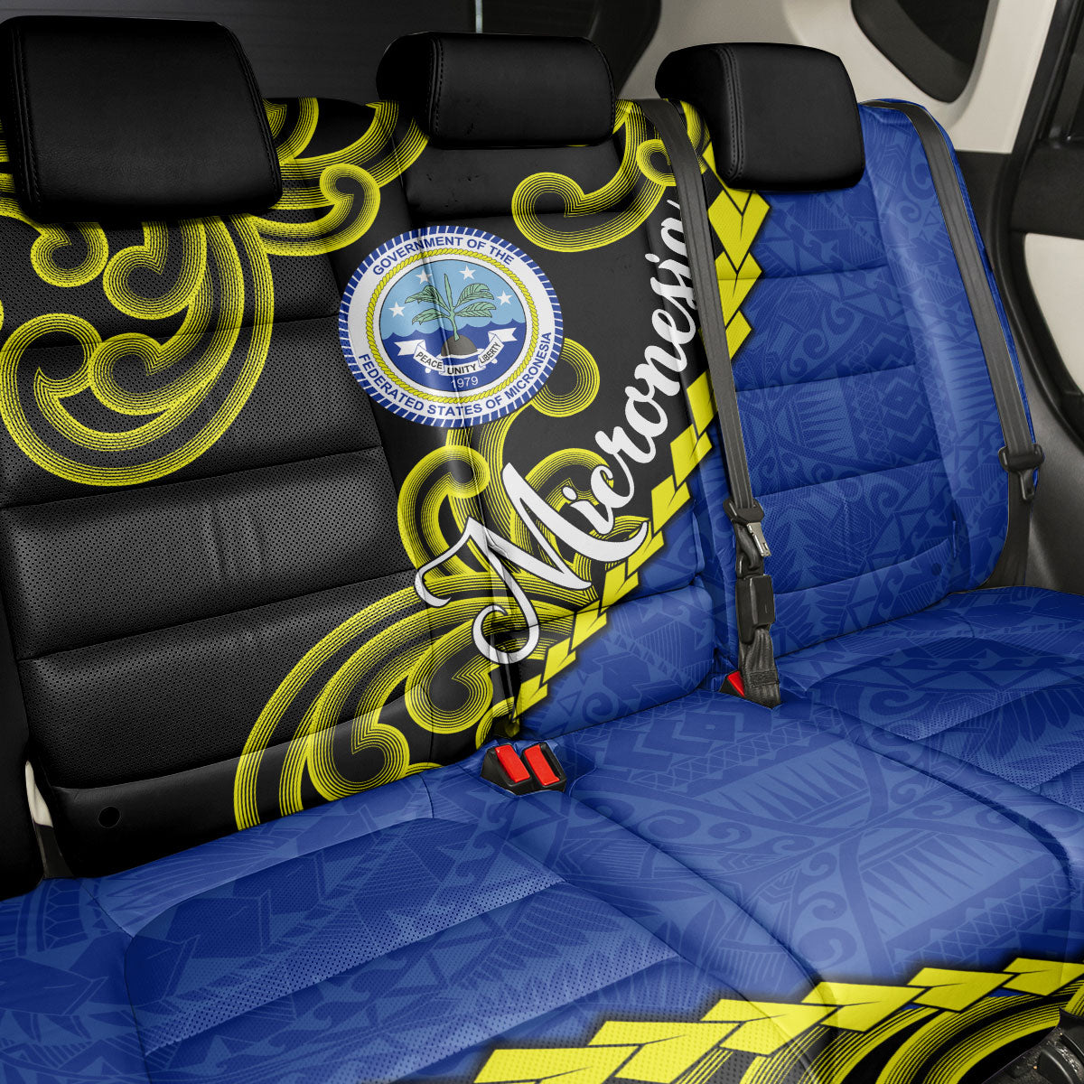 Federated States Of Micronesia FSM Back Car Seat Cover Pacific Islander Tribal Swirl Geometric Pattern
