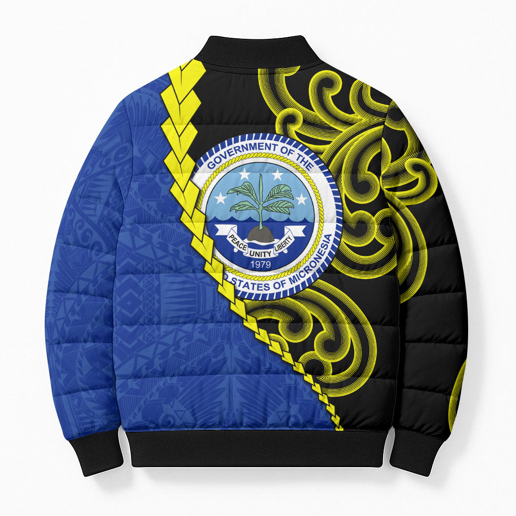 Federated States Of Micronesia FSM Bomber Puffer Jacket Pacific Islander Tribal Swirl Geometric Pattern