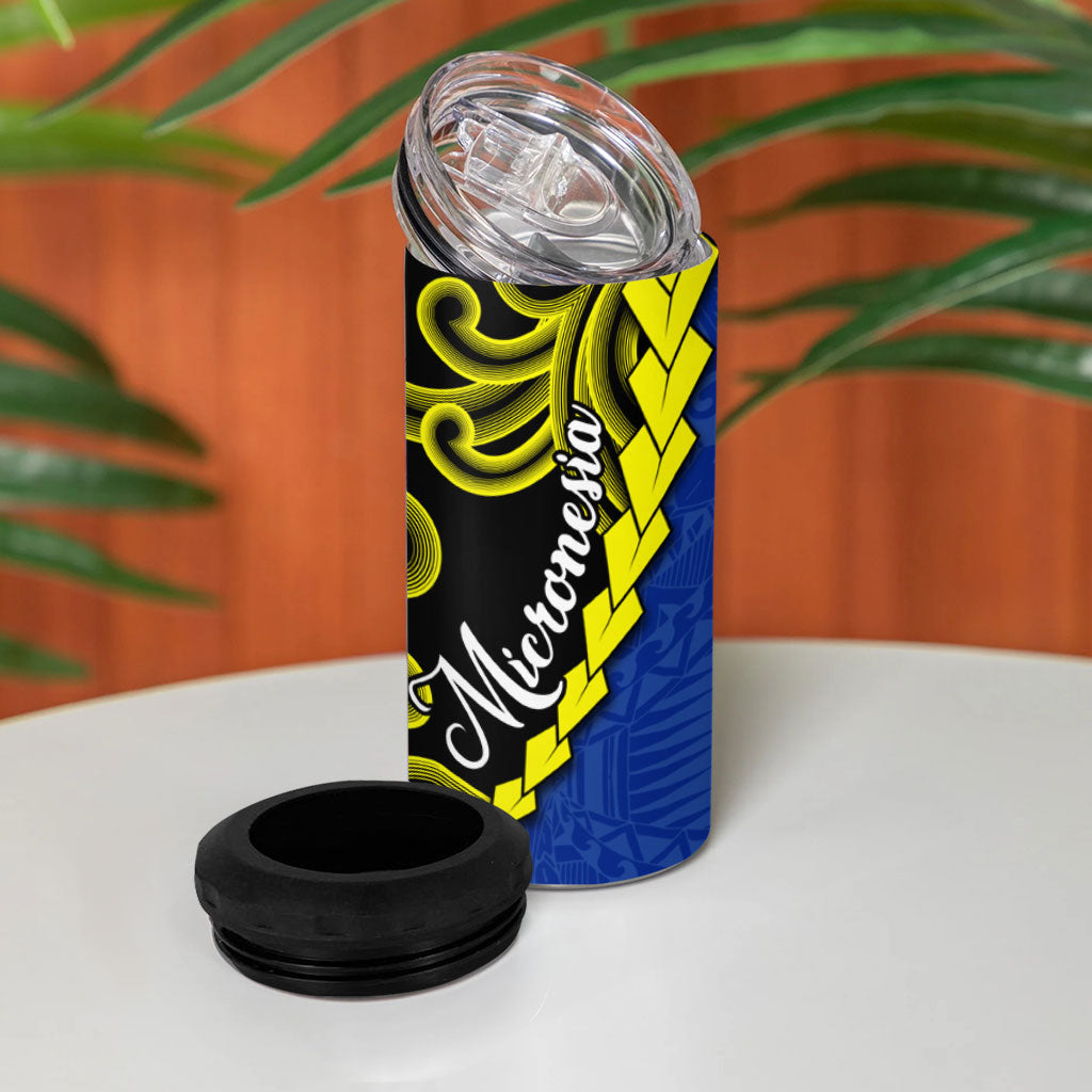 Federated States Of Micronesia FSM 4 in 1 Can Cooler Tumbler Pacific Islander Tribal Swirl Geometric Pattern