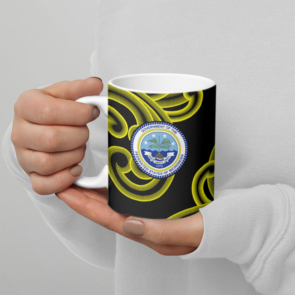 Federated States Of Micronesia FSM Ceramic Mug Pacific Islander Tribal Swirl Geometric Pattern