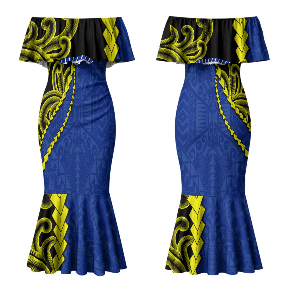 Federated States Of Micronesia FSM Couples Matching Mermaid Dress and Hawaiian Shirt Pacific Islander Tribal Swirl Geometric Pattern