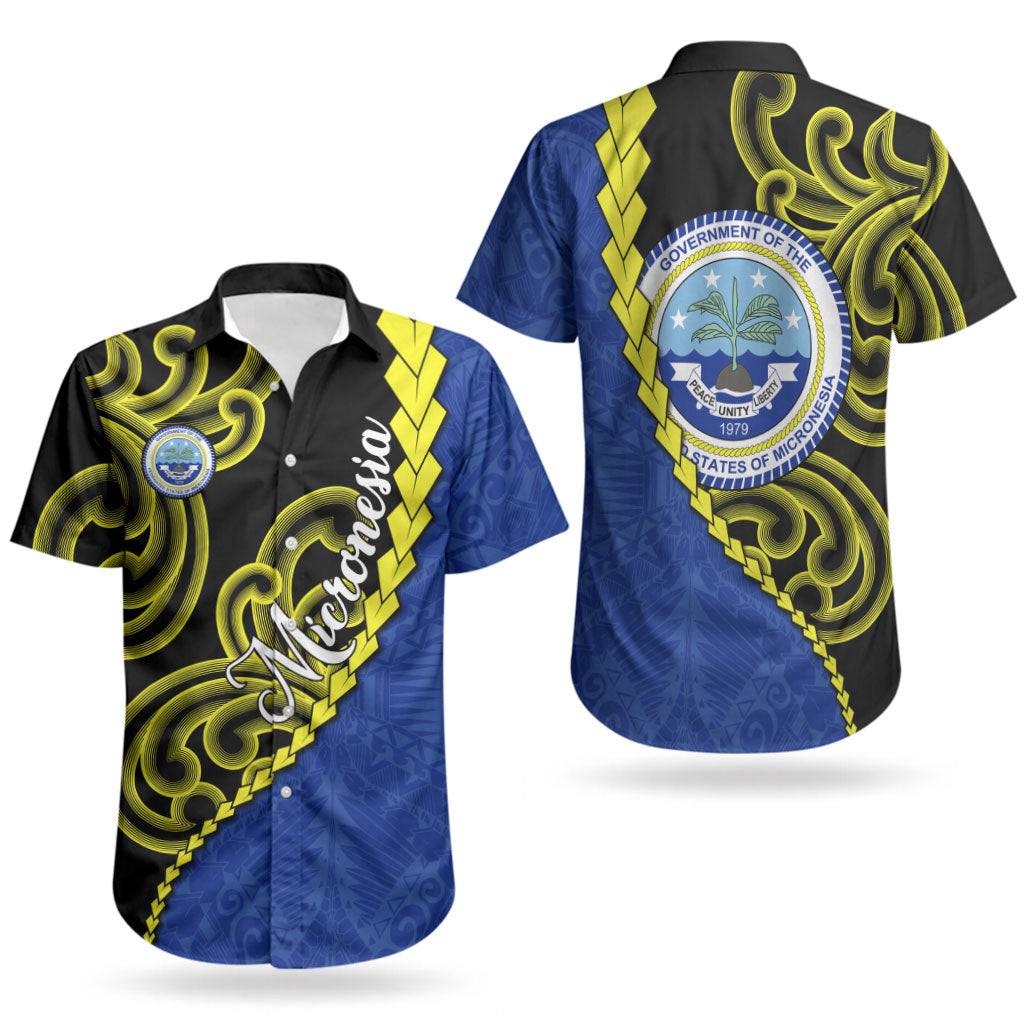 Federated States Of Micronesia FSM Couples Matching Off Shoulder Maxi Dress and Hawaiian Shirt Pacific Islander Tribal Swirl Geometric Pattern