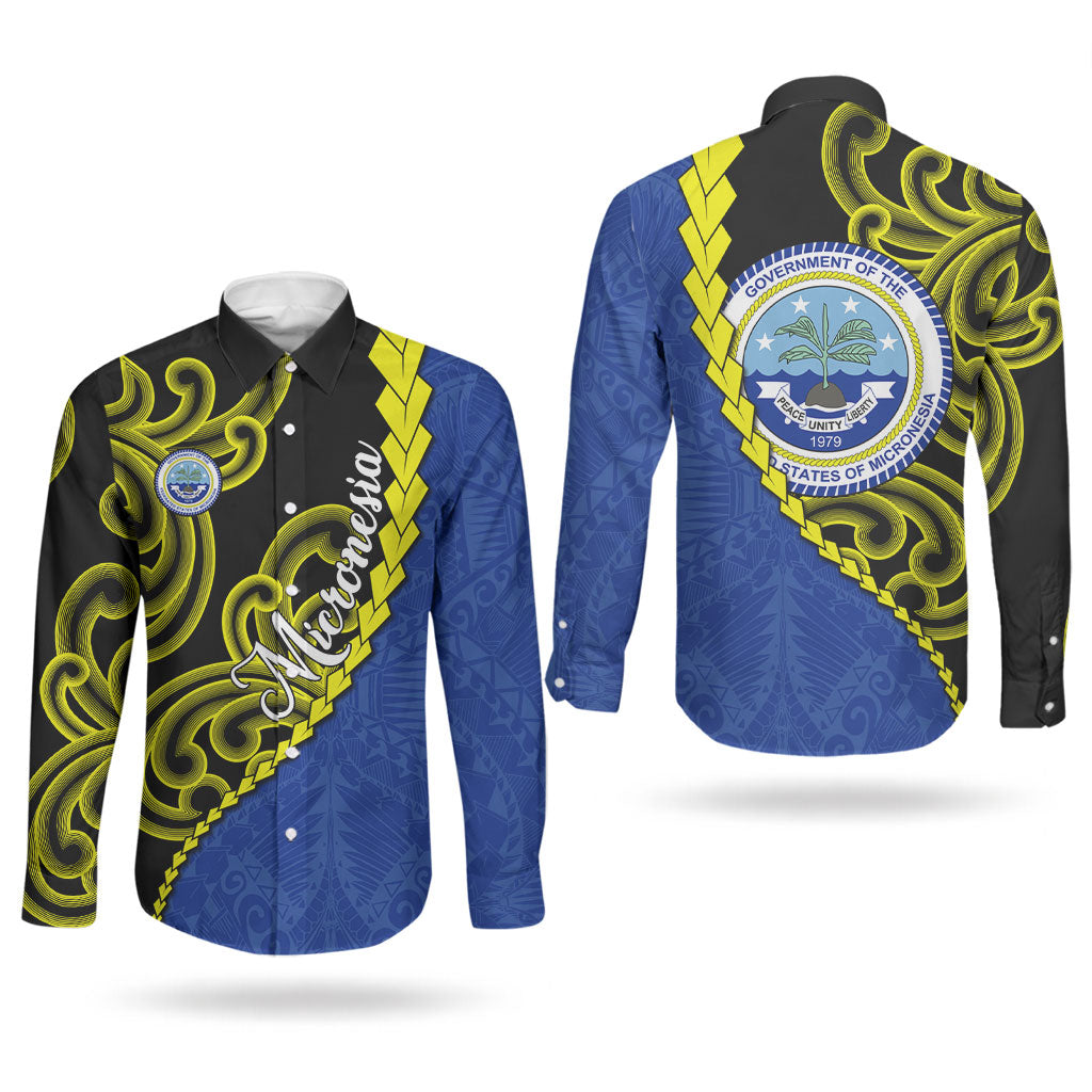 Federated States Of Micronesia FSM Couples Matching Short Sleeve Bodycon Dress and Long Sleeve Button Shirt Pacific Islander Tribal Swirl Geometric Pattern