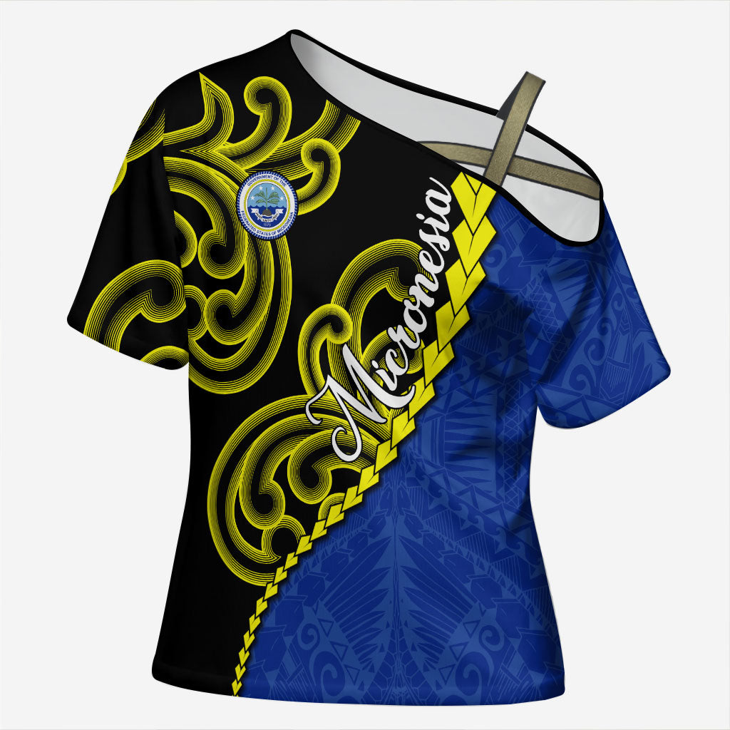 Federated States Of Micronesia FSM Cross Shoulder Shirt Pacific Islander Tribal Swirl Geometric Pattern