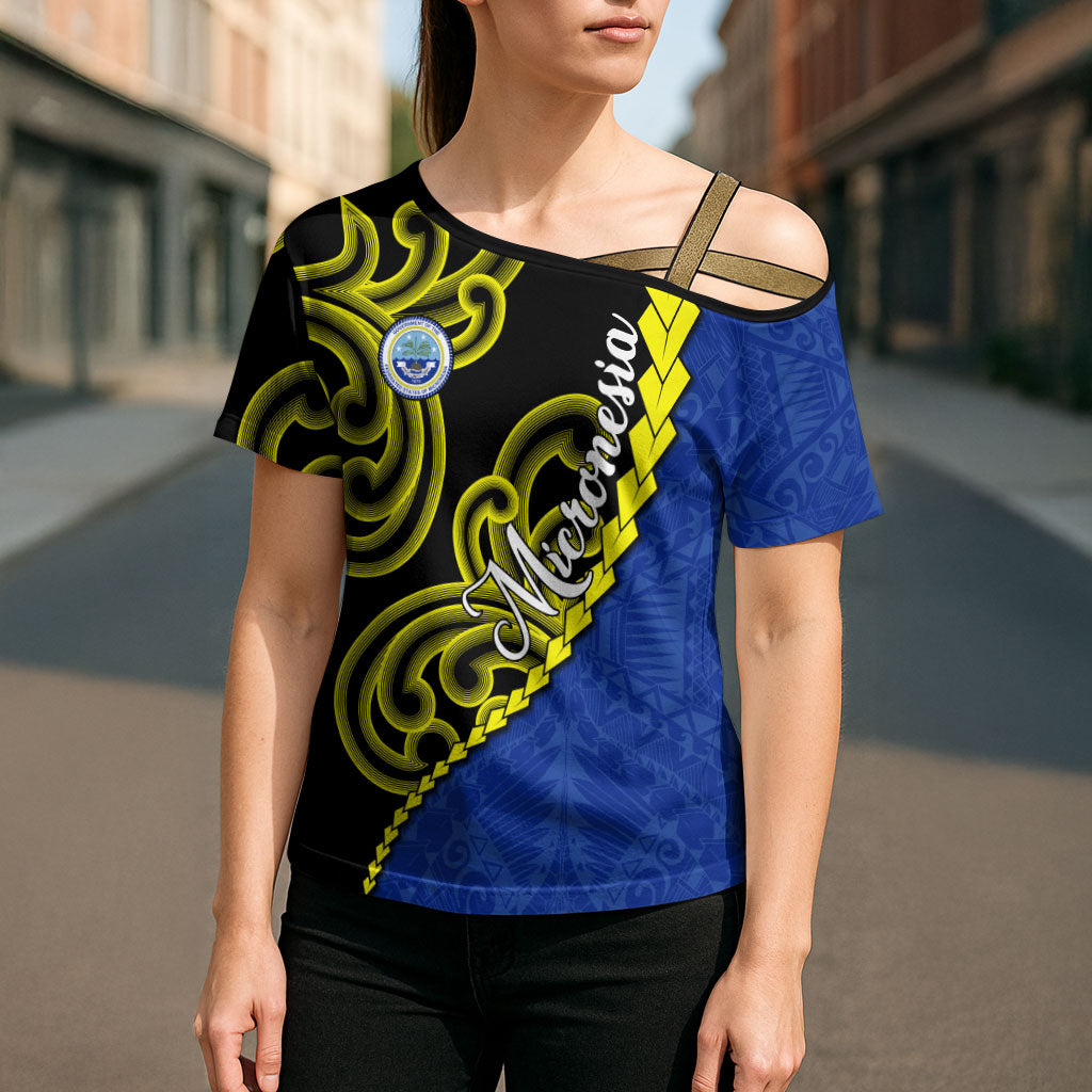 Federated States Of Micronesia FSM Cross Shoulder Shirt Pacific Islander Tribal Swirl Geometric Pattern