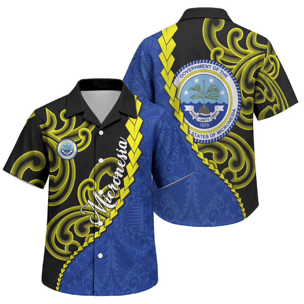 Federated States Of Micronesia FSM Family Matching Off The Shoulder Long Sleeve Dress and Hawaiian Shirt Pacific Islander Tribal Swirl Geometric Pattern