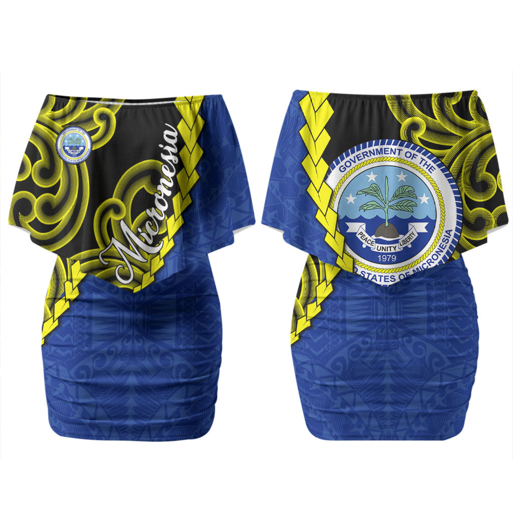 Federated States Of Micronesia FSM Family Matching Off Shoulder Short Dress and Hawaiian Shirt Pacific Islander Tribal Swirl Geometric Pattern