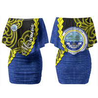 Federated States Of Micronesia FSM Family Matching Off Shoulder Short Dress and Hawaiian Shirt Pacific Islander Tribal Swirl Geometric Pattern