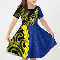 Federated States Of Micronesia FSM Kid Short Sleeve Dress Pacific Islander Tribal Swirl Geometric Pattern