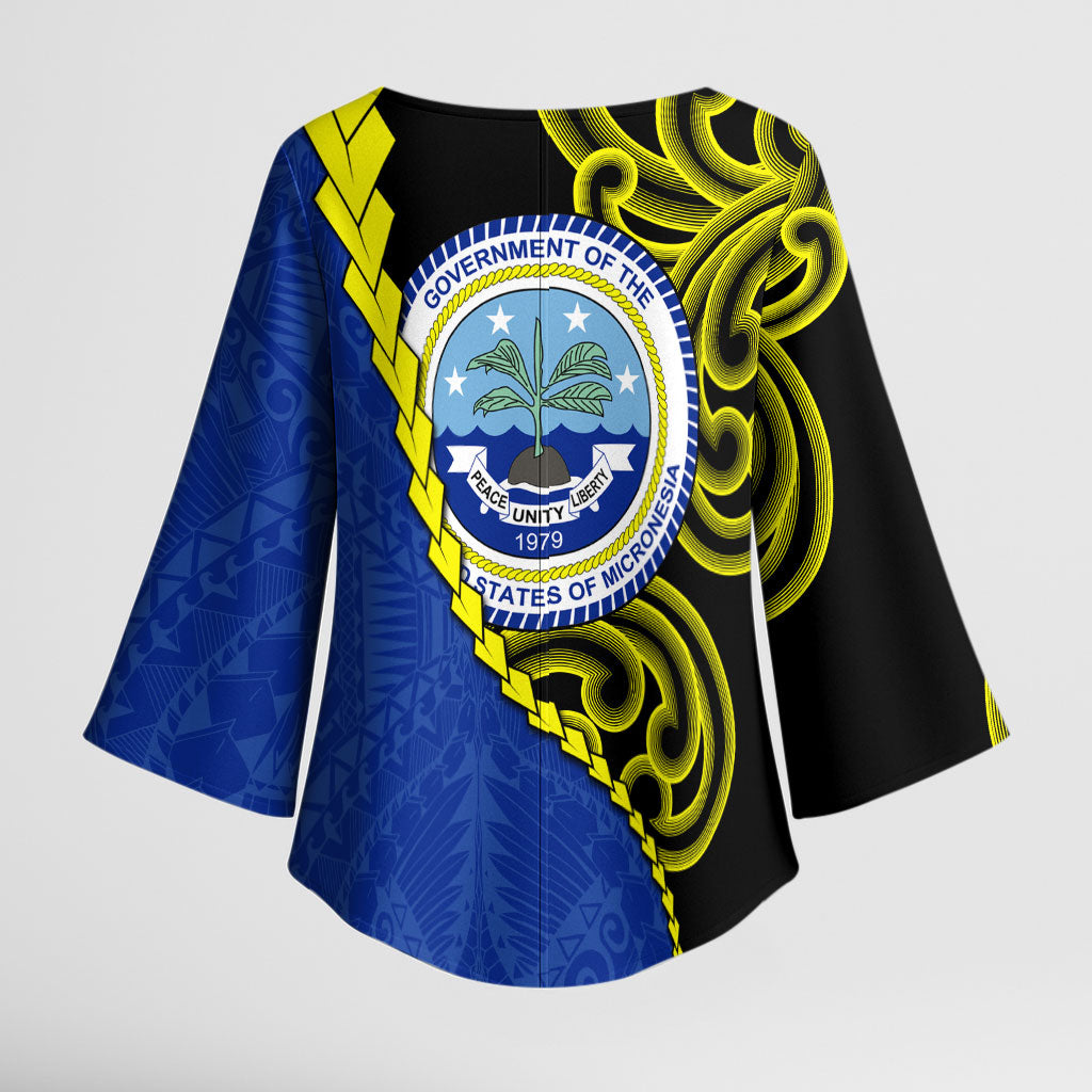 Federated States Of Micronesia FSM Kimono Sleeve Blouse Pacific Islander Tribal Swirl Geometric Pattern