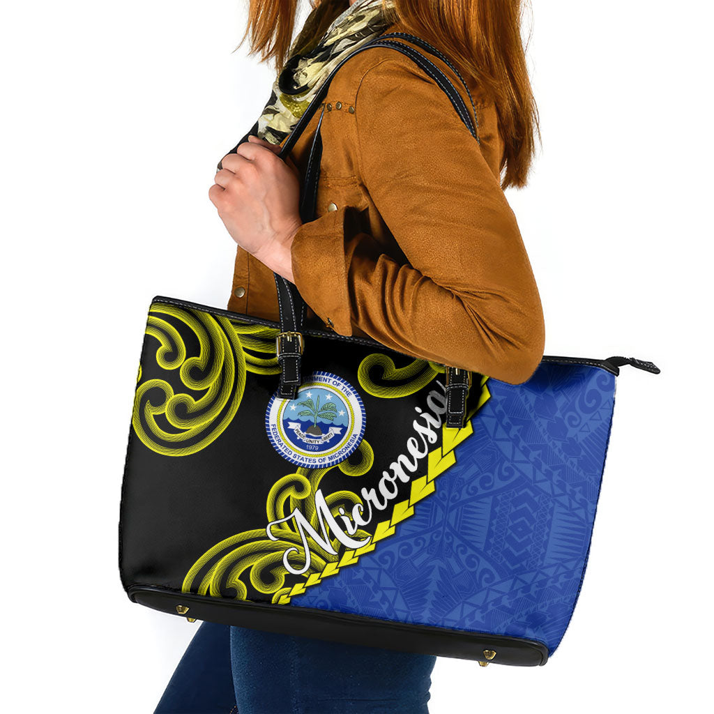 Federated States Of Micronesia FSM Leather Tote Bag Pacific Islander Tribal Swirl Geometric Pattern