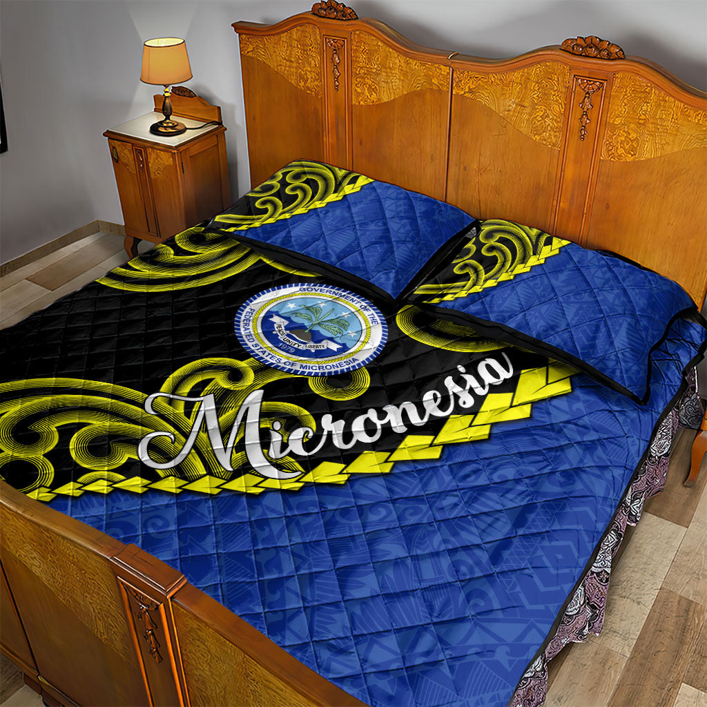 Federated States Of Micronesia FSM Quilt Bed Set Pacific Islander Tribal Swirl Geometric Pattern