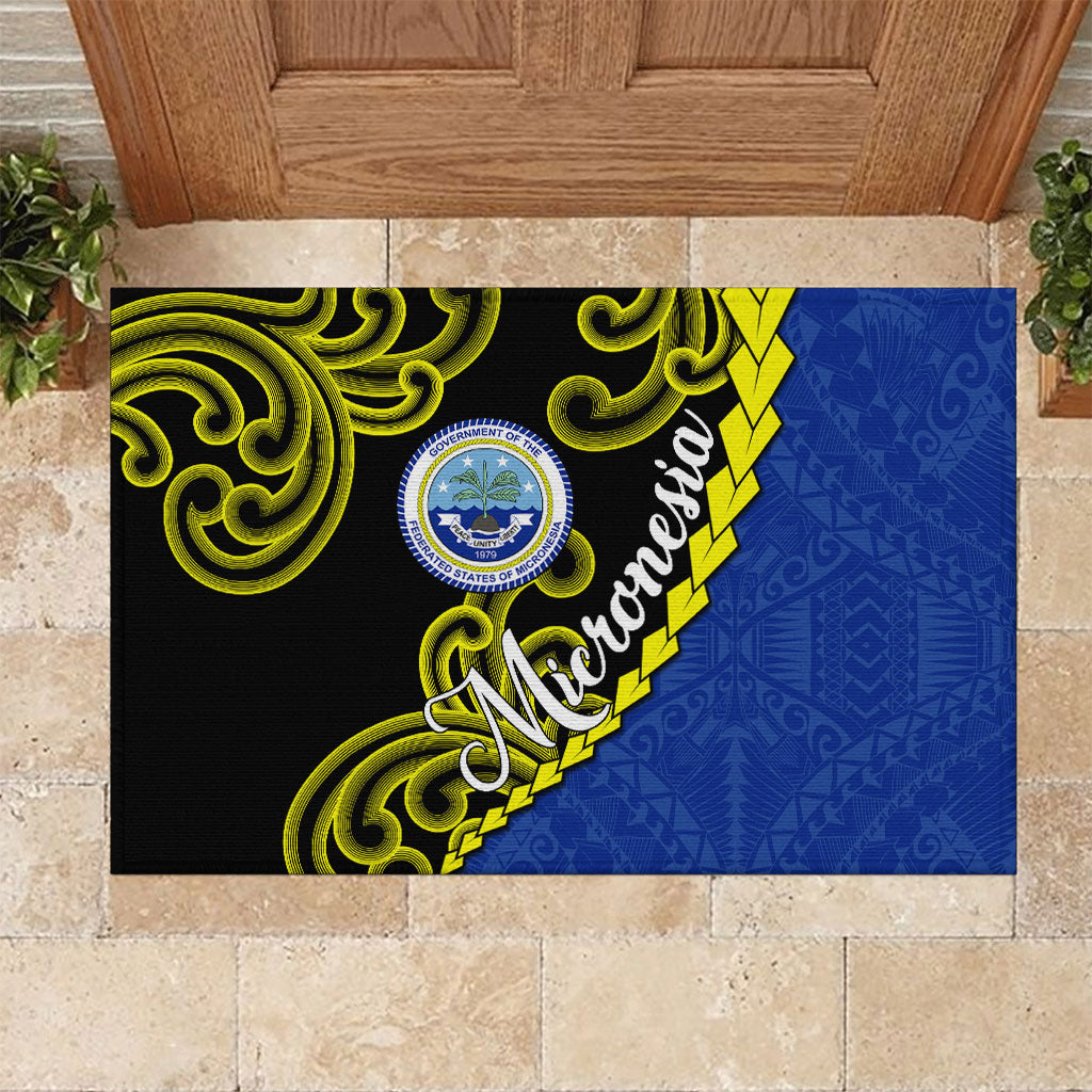 Federated States Of Micronesia FSM Rubber Doormat Pacific Islander Tribal Swirl Geometric Pattern