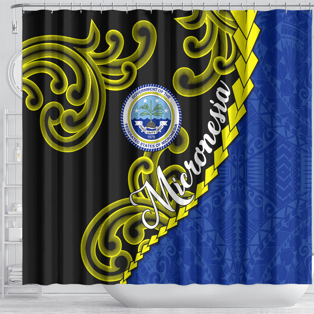 Federated States Of Micronesia FSM Shower Curtain Pacific Islander Tribal Swirl Geometric Pattern