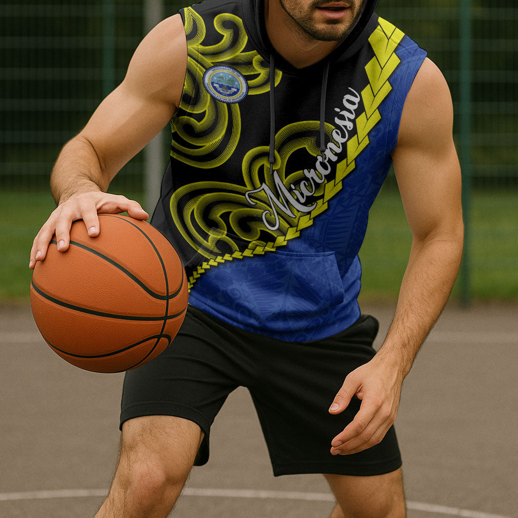 Federated States Of Micronesia FSM Sleeveless Hoodie Pacific Islander Tribal Swirl Geometric Pattern