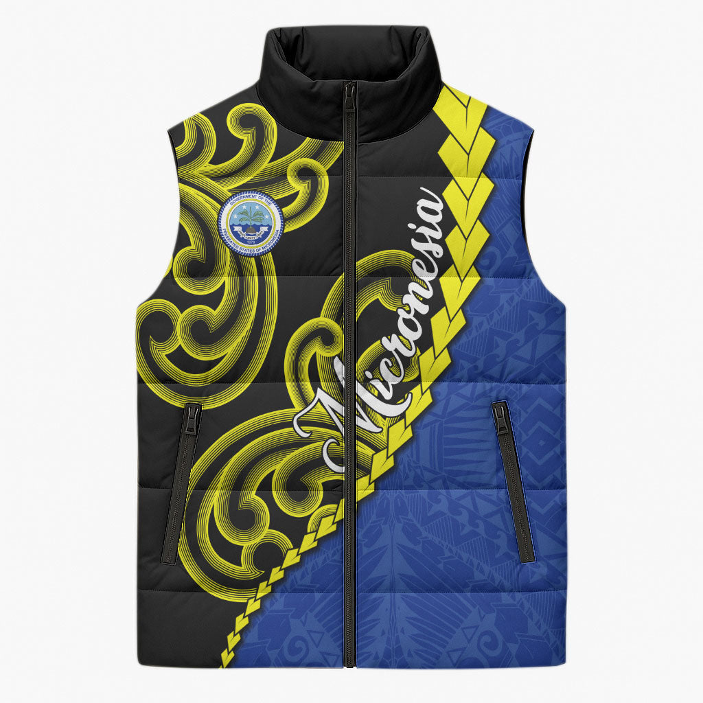 Federated States Of Micronesia FSM Sleeveless Puffer Jacket Pacific Islander Tribal Swirl Geometric Pattern