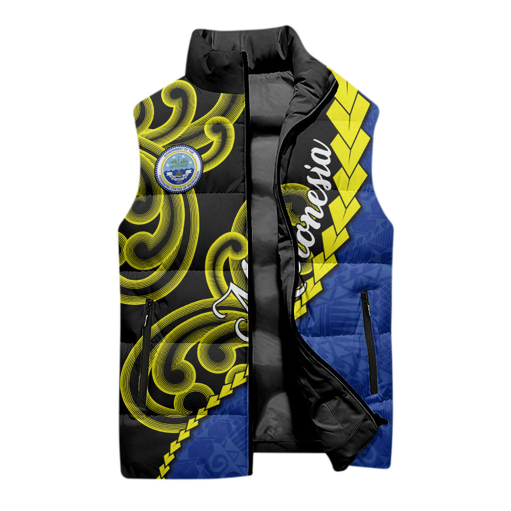 Federated States Of Micronesia FSM Sleeveless Puffer Jacket Pacific Islander Tribal Swirl Geometric Pattern