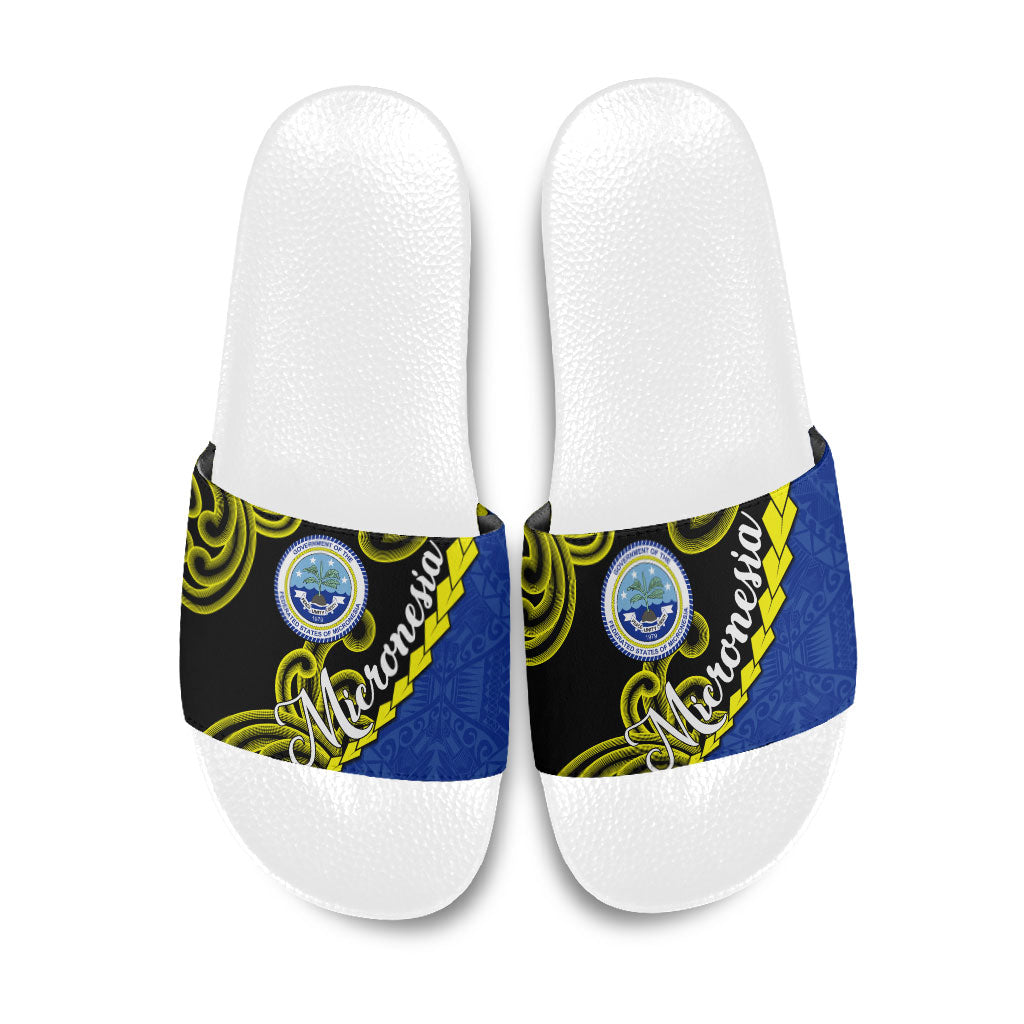 Federated States Of Micronesia FSM Slide Sandals Pacific Islander Tribal Swirl Geometric Pattern