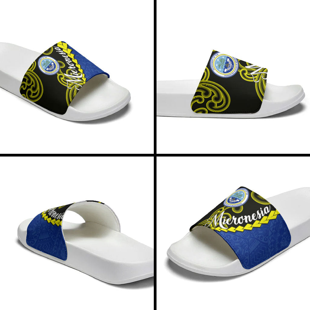 Federated States Of Micronesia FSM Slide Sandals Pacific Islander Tribal Swirl Geometric Pattern