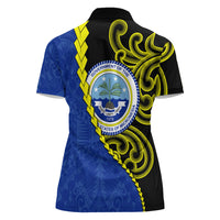 Federated States Of Micronesia FSM Women Polo Shirt Pacific Islander Tribal Swirl Geometric Pattern