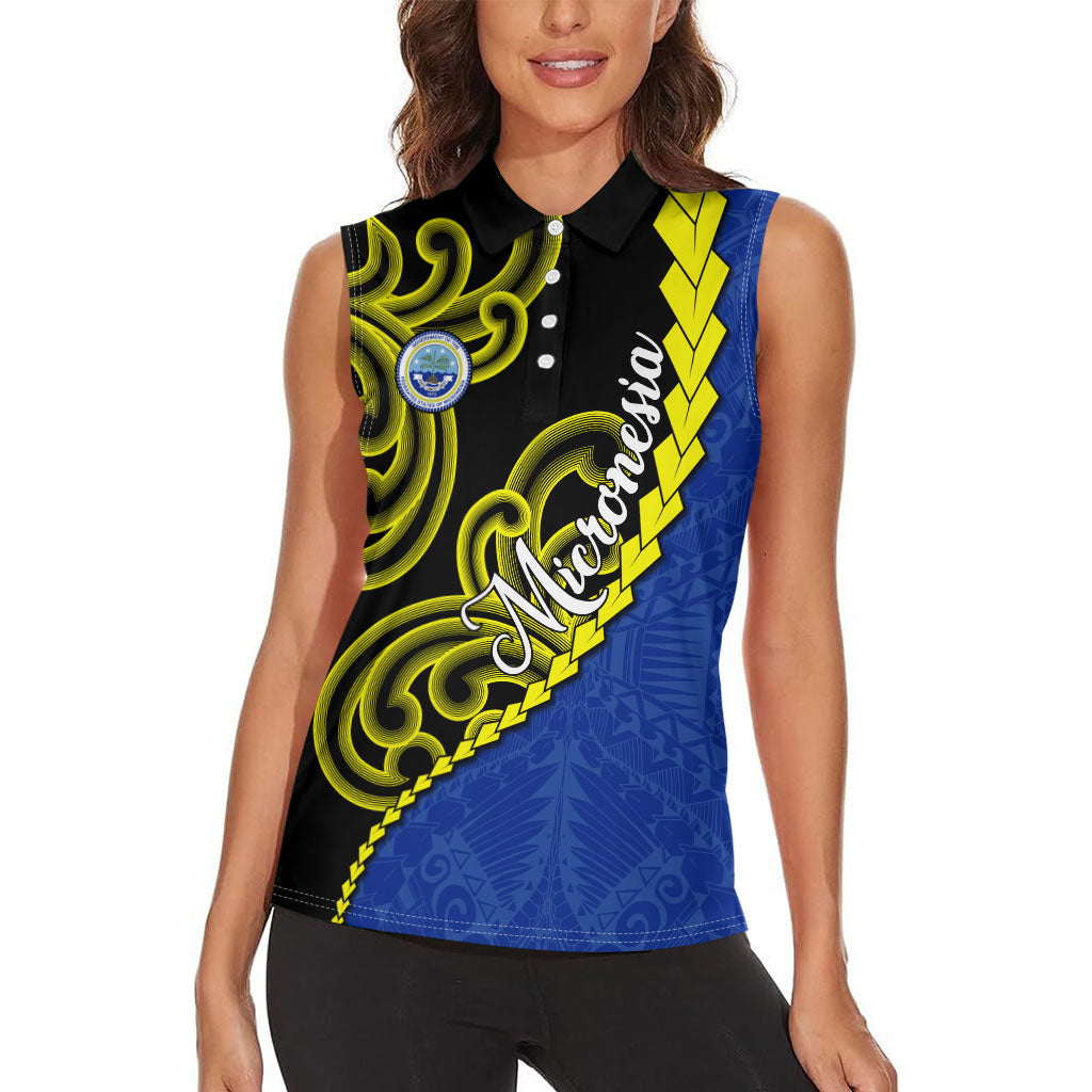 Federated States Of Micronesia FSM Women Sleeveless Polo Shirt Pacific Islander Tribal Swirl Geometric Pattern