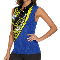 Federated States Of Micronesia FSM Women Sleeveless Polo Shirt Pacific Islander Tribal Swirl Geometric Pattern