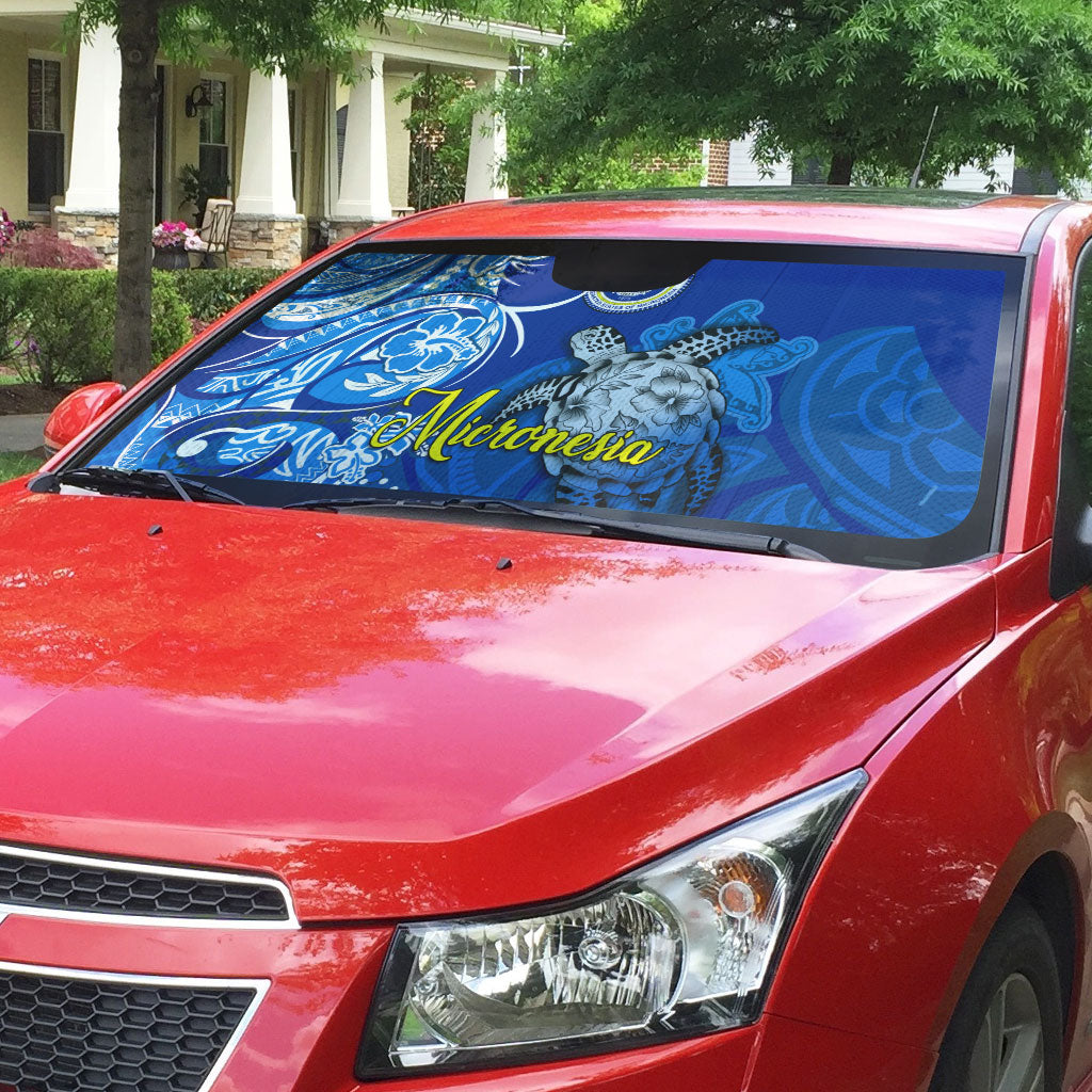 Micronesia Sea Turtle Auto Sun Shade Federated States Of Micronesia Tribal Floral Pattern