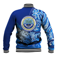 Micronesia Sea Turtle Baseball Jacket Federated States Of Micronesia Tribal Floral Pattern
