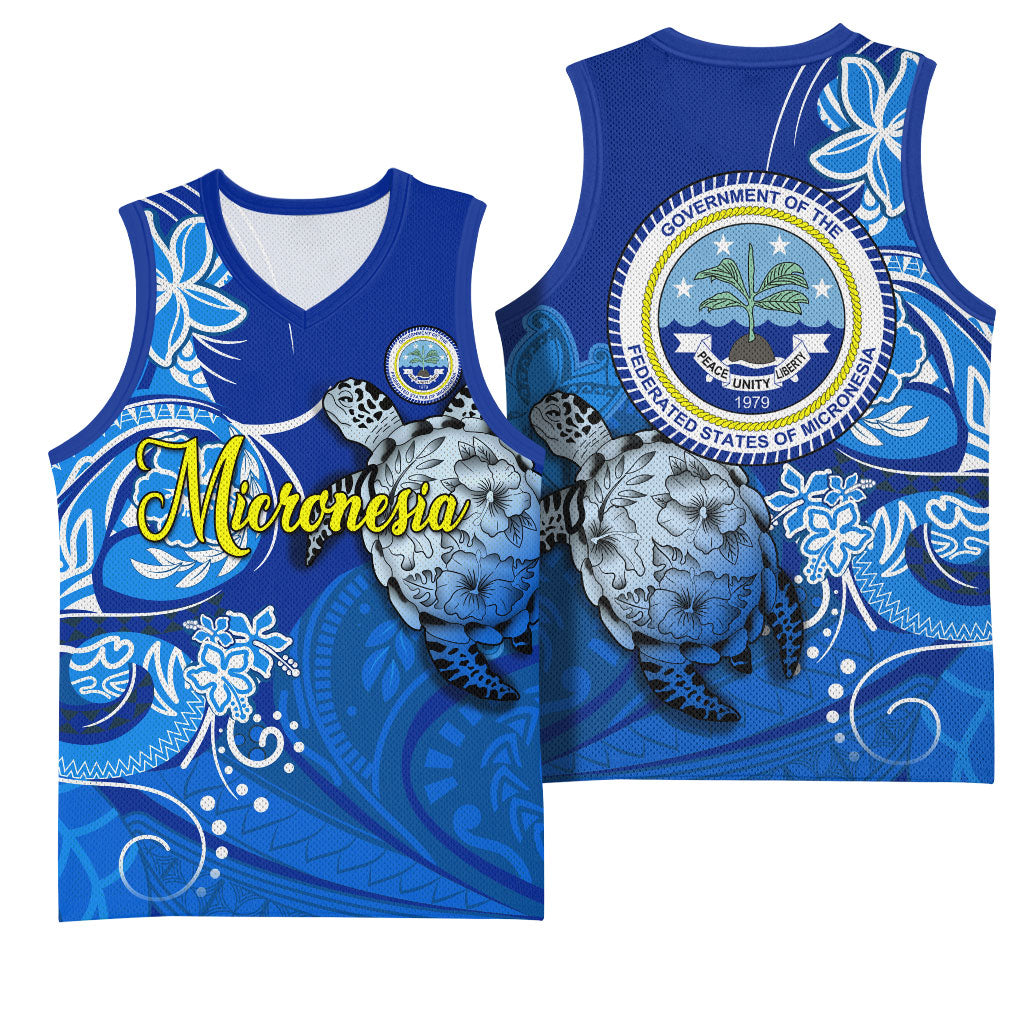 Micronesia Sea Turtle Basketball Jersey Federated States Of Micronesia Tribal Floral Pattern