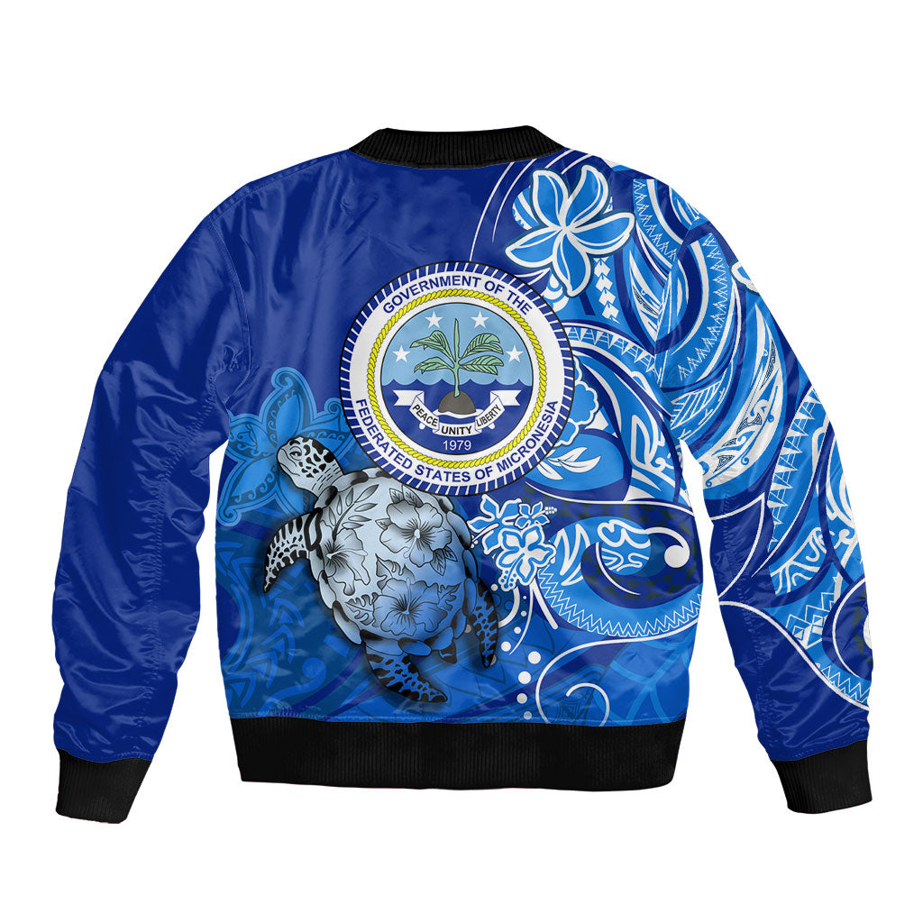 Micronesia Sea Turtle Bomber Jacket Federated States Of Micronesia Tribal Floral Pattern