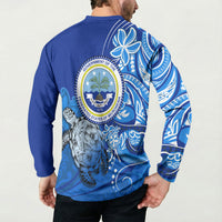 Micronesia Sea Turtle Button Sweatshirt Federated States Of Micronesia Tribal Floral Pattern