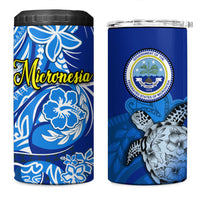 Micronesia Sea Turtle 4 in 1 Can Cooler Tumbler Federated States Of Micronesia Tribal Floral Pattern