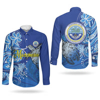 Micronesia Sea Turtle Couples Matching Off The Shoulder Long Sleeve Dress and Long Sleeve Button Shirt Federated States Of Micronesia Tribal Floral Pattern
