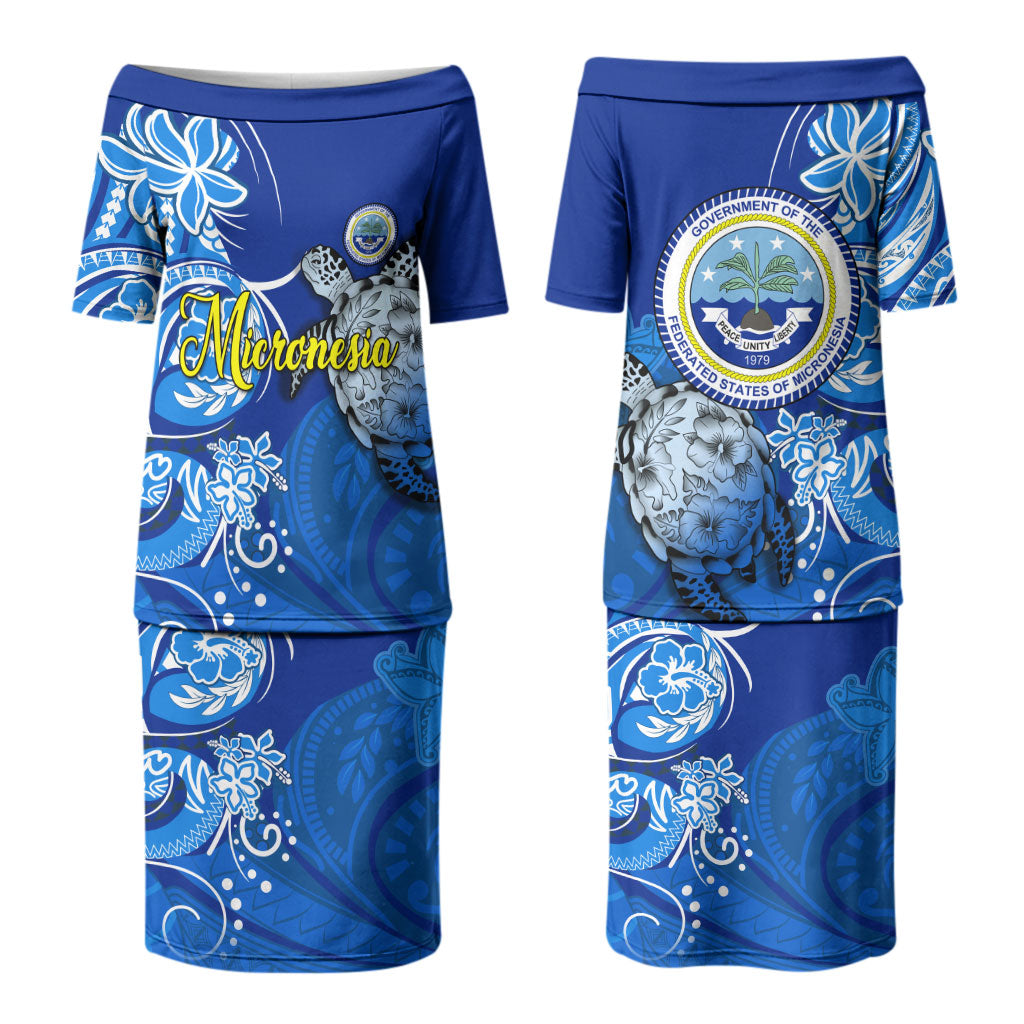 Micronesia Sea Turtle Couples Matching Puletasi and Hawaiian Shirt Federated States Of Micronesia Tribal Floral Pattern