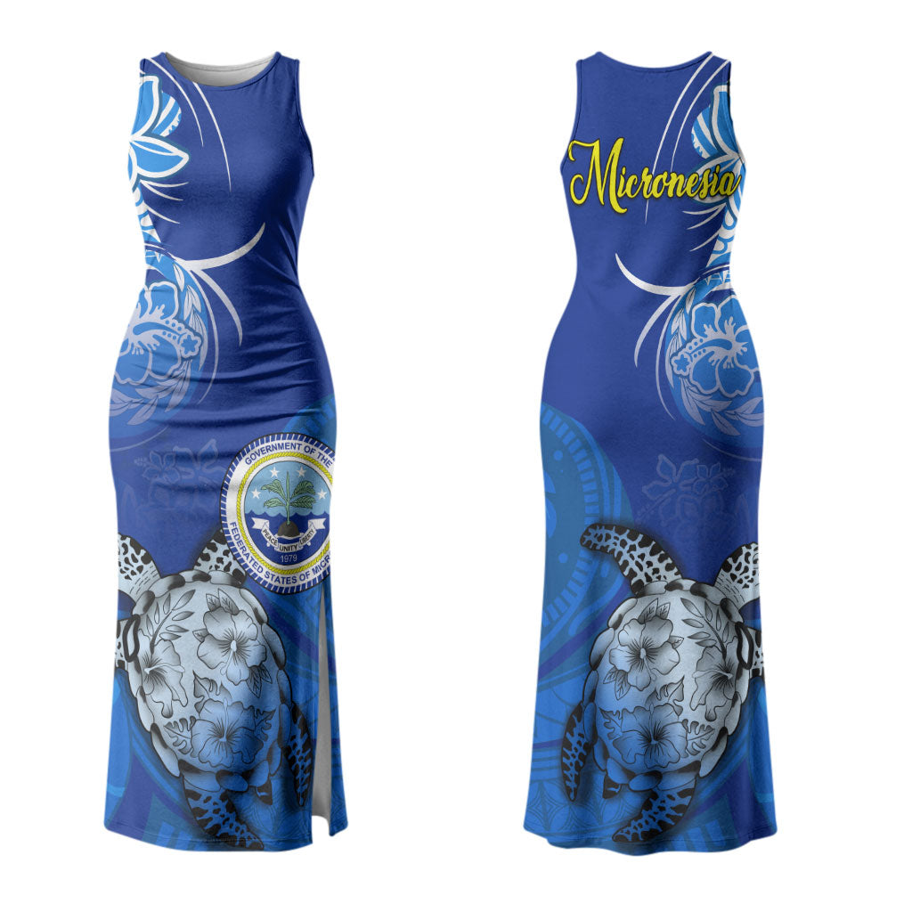 Micronesia Sea Turtle Couples Matching Tank Maxi Dress and Long Sleeve Button Shirt Federated States Of Micronesia Tribal Floral Pattern