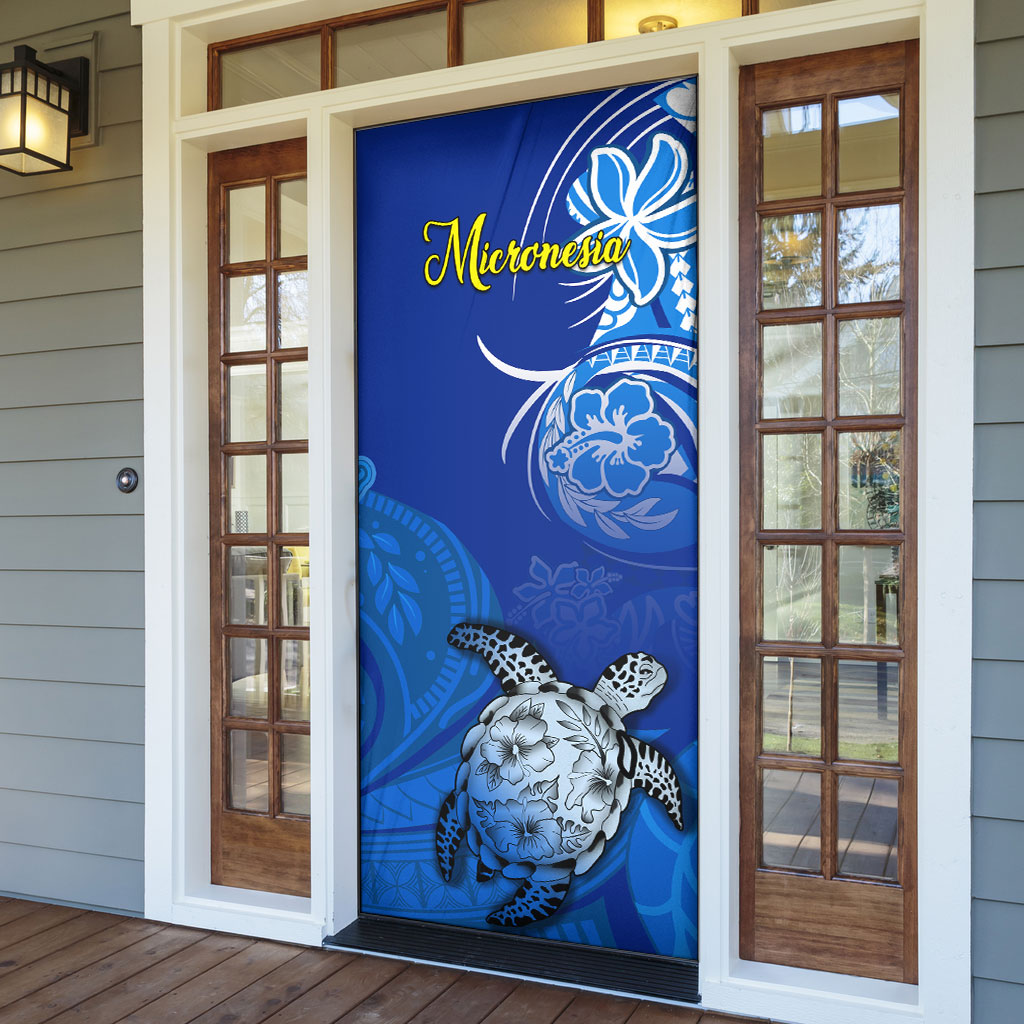 Micronesia Sea Turtle Door Cover Federated States Of Micronesia Tribal Floral Pattern