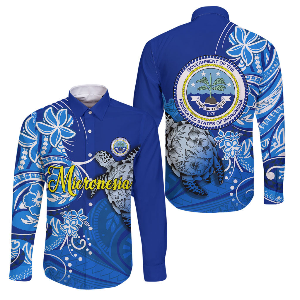 Micronesia Sea Turtle Family Matching Long Sleeve Bodycon Dress and Hawaiian Shirt Federated States Of Micronesia Tribal Floral Pattern