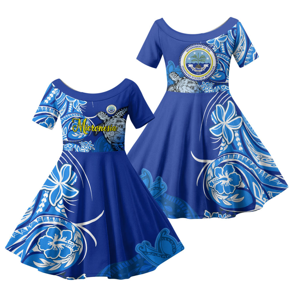 Micronesia Sea Turtle Family Matching Off Shoulder Maxi Dress and Hawaiian Shirt Federated States Of Micronesia Tribal Floral Pattern